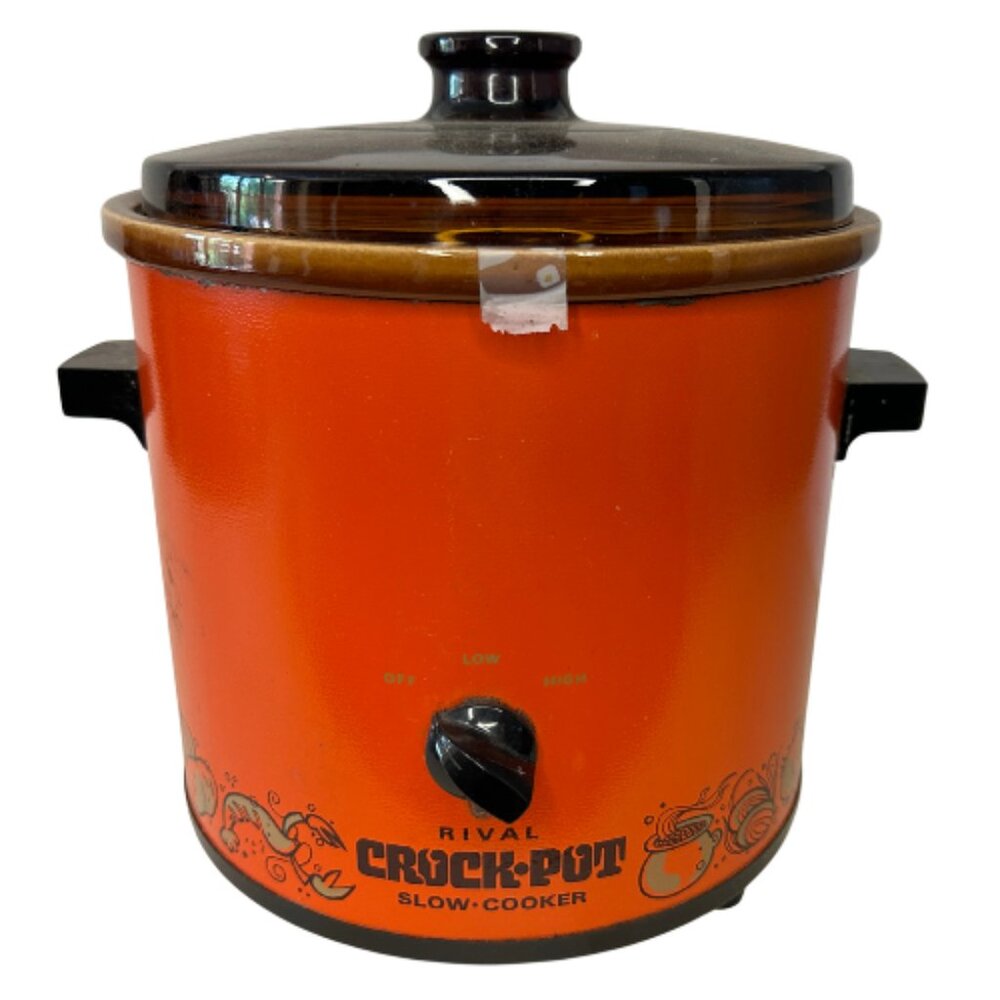 Vintage Rival Crock Pot Slow Cooker Flame Orange Model 3100/2 3.5 Quart Tested